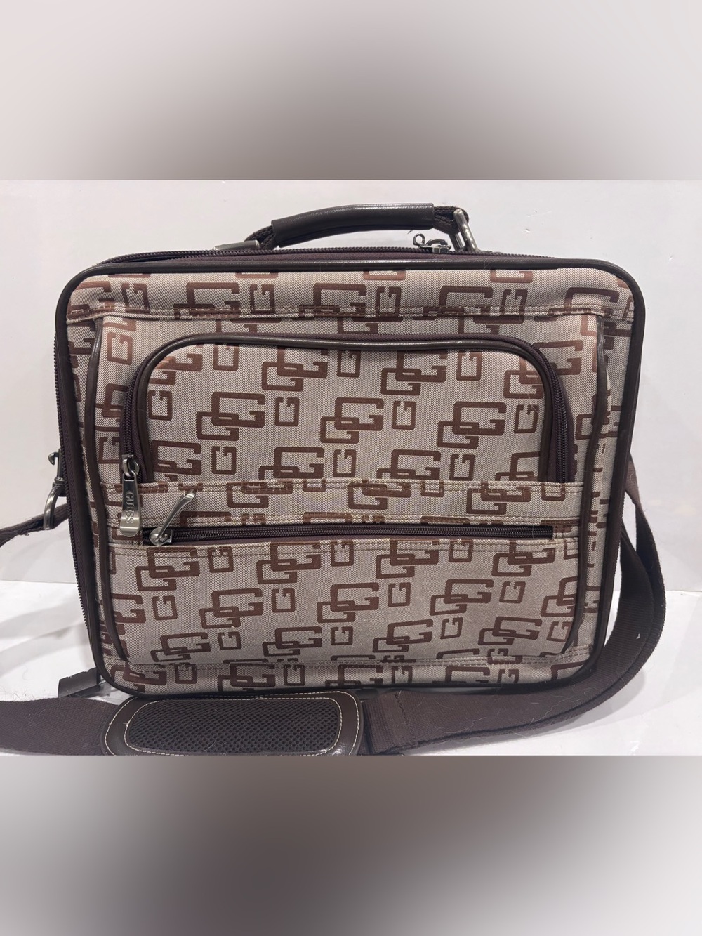 Guess Brown Patterned Travel Briefcase Bag
